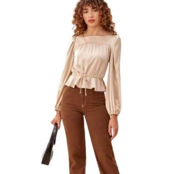 Reformation Riccardo 100% Silk Cream Top Size XS - Picture 3 of 12